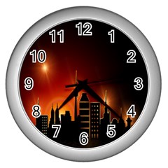 Gold Golden Skyline Skyscraper Wall Clocks (silver)  by BangZart