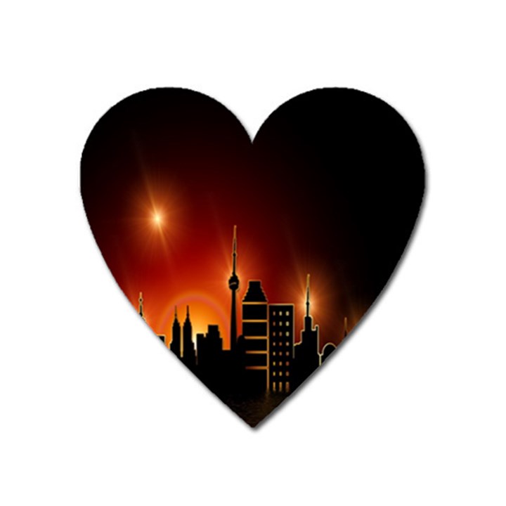 Gold Golden Skyline Skyscraper Heart Magnet