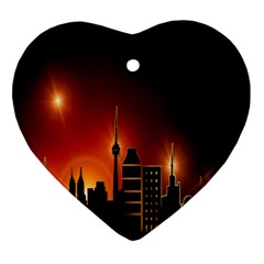 Gold Golden Skyline Skyscraper Heart Ornament (two Sides) by BangZart