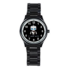 Cute Robot Stainless Steel Round Watch by Valentinaart