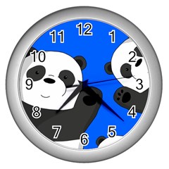 Cute Pandas Wall Clocks (silver)  by Valentinaart