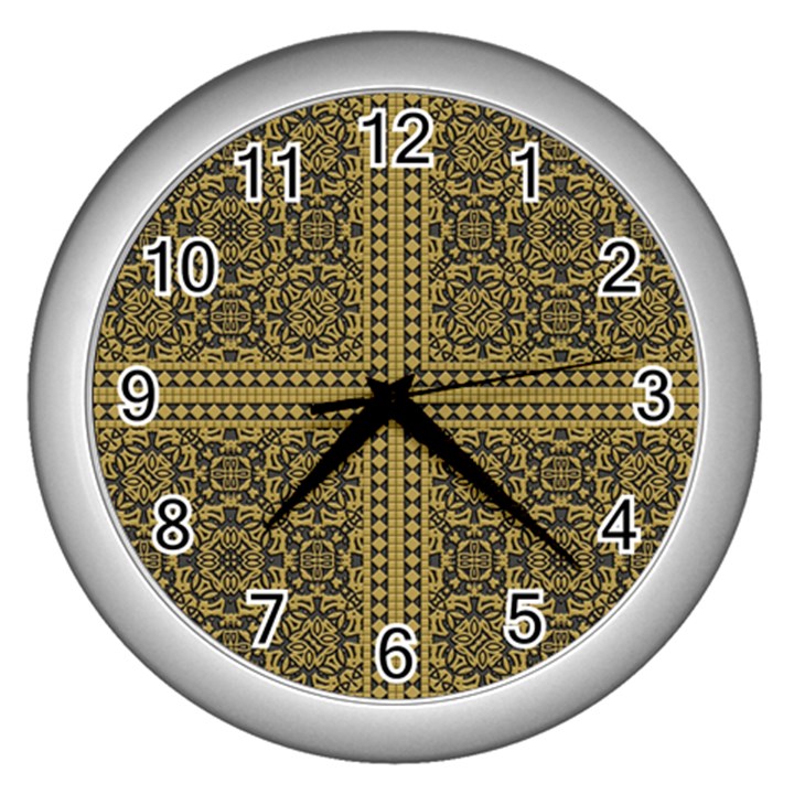 Seamless Pattern Design Texture Wall Clocks (Silver) 