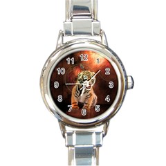 Cute Little Tiger Baby Round Italian Charm Watch