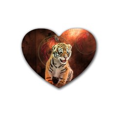 Cute Little Tiger Baby Rubber Coaster (heart) 