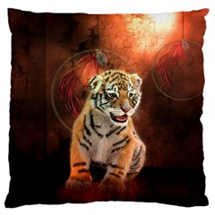 Cute Little Tiger Baby Large Flano Cushion Case (one Side) by FantasyWorld7