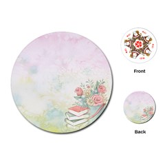 Romantic Watercolor Books And Flowers Playing Cards (round)  by paulaoliveiradesign