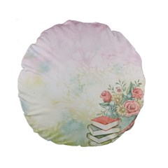 Romantic Watercolor Books And Flowers Standard 15  Premium Round Cushions by paulaoliveiradesign