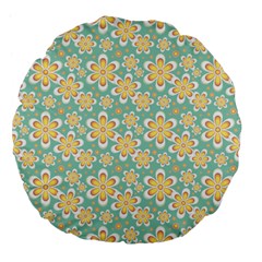 Seamless Pattern Blue Floral Large 18  Premium Flano Round Cushions by paulaoliveiradesign