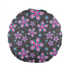 Seamless Pattern Purple Girly Floral Pattern Standard 15  Premium Round Cushions by paulaoliveiradesign