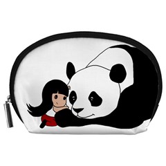 Girl And Panda Accessory Pouches (large)  by Valentinaart