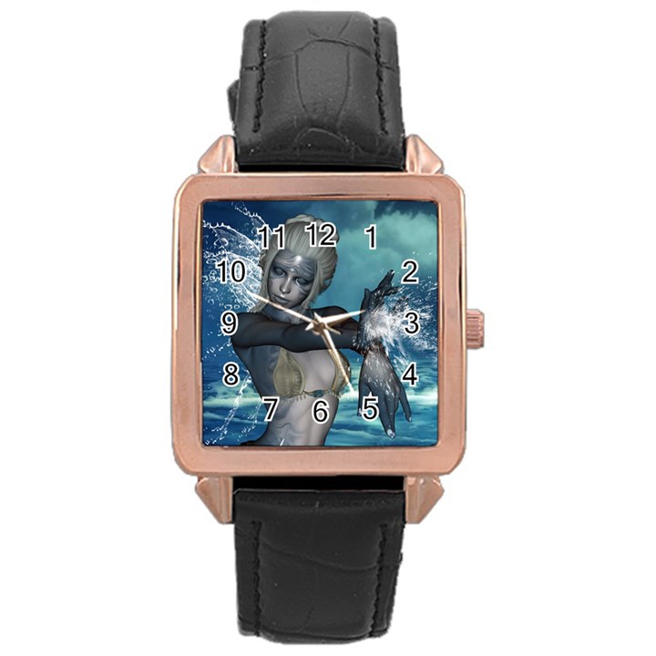 The Wonderful Water Fairy With Water Wings Rose Gold Leather Watch 
