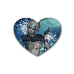 The Wonderful Water Fairy With Water Wings Rubber Coaster (heart)  by FantasyWorld7