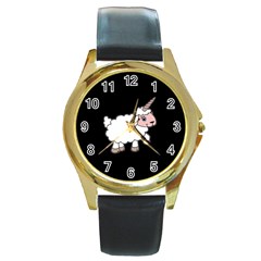 Unicorn Sheep Round Gold Metal Watch by Valentinaart