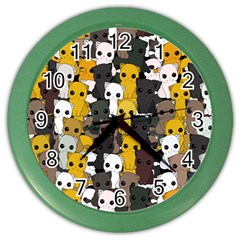 Cute Cats Pattern Color Wall Clocks by Valentinaart