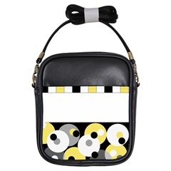 Black, Gray, Yellow Stripes And Dots Girls Sling Bags by digitaldivadesigns