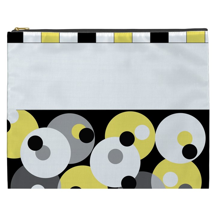Black, Gray, Yellow Stripes and Dots Cosmetic Bag (XXXL) 
