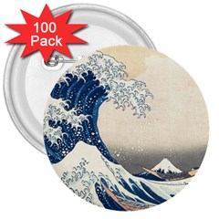 The Classic Japanese Great Wave Off Kanagawa By Hokusai 3  Buttons (100 Pack) 