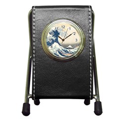 The Classic Japanese Great Wave Off Kanagawa By Hokusai Pen Holder Desk Clocks