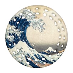 The Classic Japanese Great Wave Off Kanagawa By Hokusai Round Filigree Ornament (two Sides)