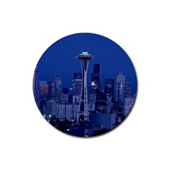 Space Needle Seattle Washington Rubber Round Coaster (4 Pack)  by Nexatart