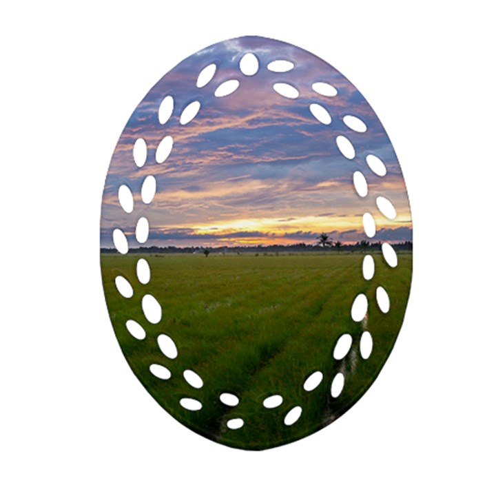 Landscape Sunset Sky Sun Alpha Oval Filigree Ornament (Two Sides)