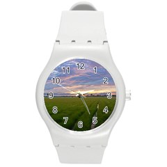 Landscape Sunset Sky Sun Alpha Round Plastic Sport Watch (m) by Nexatart