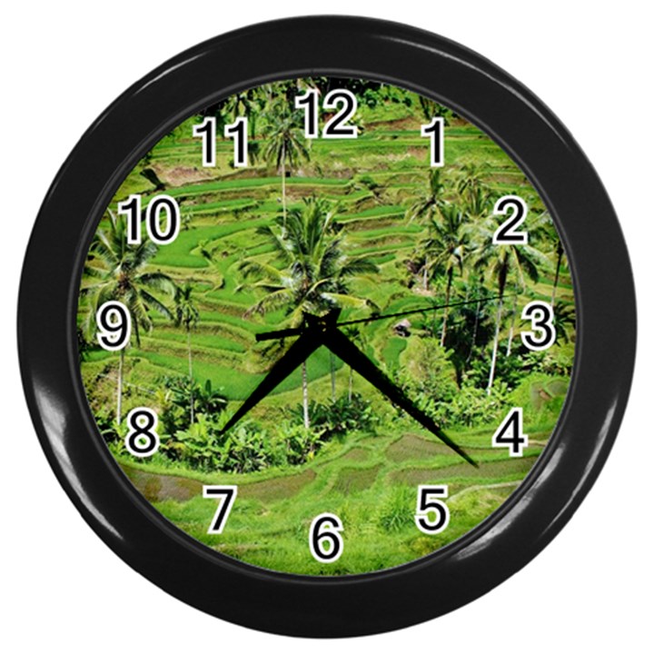 Greenery Paddy Fields Rice Crops Wall Clocks (Black)