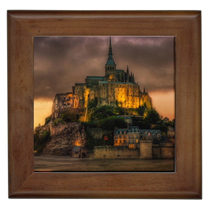 Mont St Michel Sunset Island Church Framed Tiles