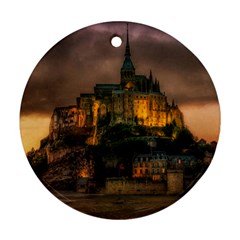 Mont St Michel Sunset Island Church Round Ornament (two Sides) by Nexatart