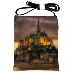 Mont St Michel Sunset Island Church Shoulder Sling Bags by Nexatart