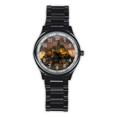 Mont St Michel Sunset Island Church Stainless Steel Round Watch