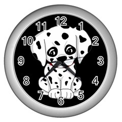 Cute Dalmatian Puppy  Wall Clocks (silver)  by Valentinaart