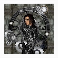 Steampunk, Steampunk Lady, Clocks And Gears In Silver Medium Glasses Cloth (2-side) by FantasyWorld7