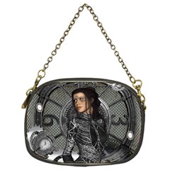 Steampunk, Steampunk Lady, Clocks And Gears In Silver Chain Purses (two Sides)  by FantasyWorld7