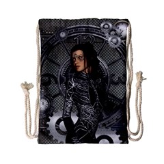 Steampunk, Steampunk Lady, Clocks And Gears In Silver Drawstring Bag (small) by FantasyWorld7