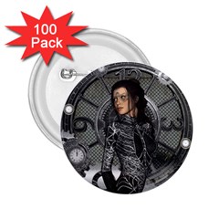 Steampunk, Steampunk Lady, Clocks And Gears In Silver 2 25  Buttons (100 Pack)  by FantasyWorld7