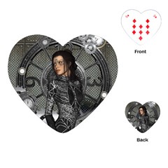 Steampunk, Steampunk Lady, Clocks And Gears In Silver Playing Cards (heart)  by FantasyWorld7