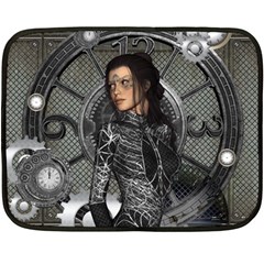 Steampunk, Steampunk Lady, Clocks And Gears In Silver Double Sided Fleece Blanket (mini)  by FantasyWorld7