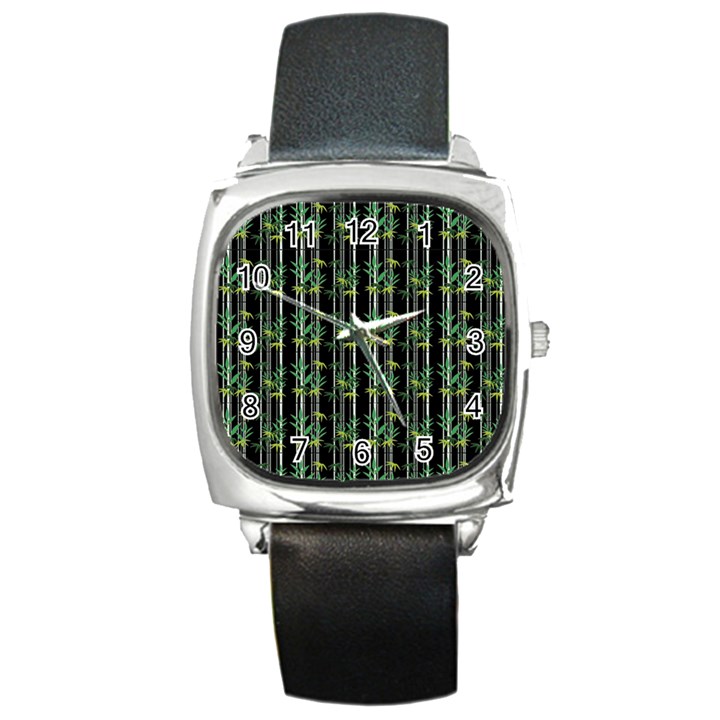 Bamboo pattern Square Metal Watch