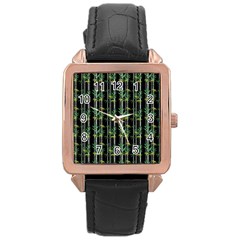 Bamboo Pattern Rose Gold Leather Watch 