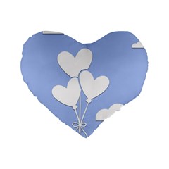 Clouds Sky Air Balloons Heart Blue Standard 16  Premium Heart Shape Cushions