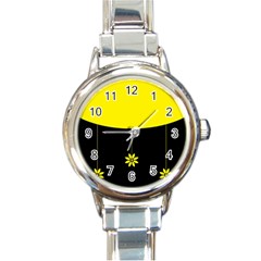 Flower Land Yellow Black Design Round Italian Charm Watch