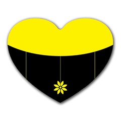Flower Land Yellow Black Design Heart Mousepads by Nexatart