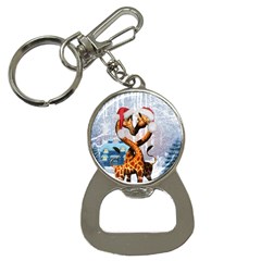 Christmas, Giraffe In Love With Christmas Hat Bottle Opener Key Chains by FantasyWorld7