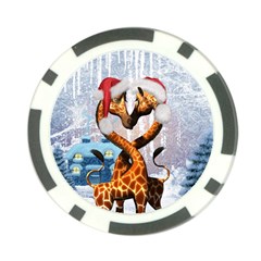 Christmas, Giraffe In Love With Christmas Hat Poker Chip Card Guard by FantasyWorld7