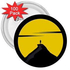 Man Mountain Moon Yellow Sky 3  Buttons (100 pack) 