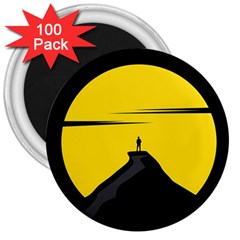 Man Mountain Moon Yellow Sky 3  Magnets (100 pack)