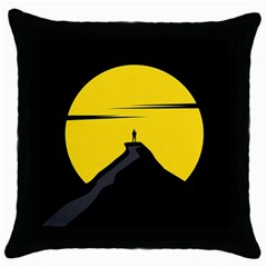 Man Mountain Moon Yellow Sky Throw Pillow Case (Black)