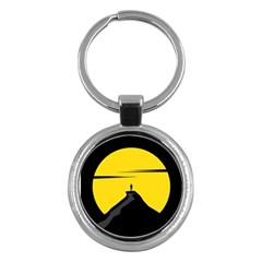 Man Mountain Moon Yellow Sky Key Chains (Round) 