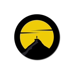 Man Mountain Moon Yellow Sky Rubber Coaster (round)  by Nexatart
